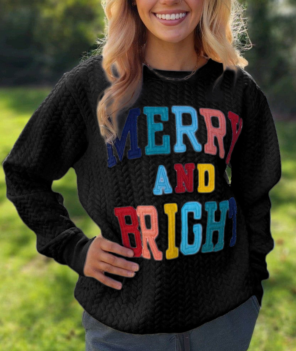 Merry And Bright Cable Knit Pullover Sweatshirt