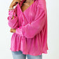 Pink V Neck Collared Button Pleated Shirt