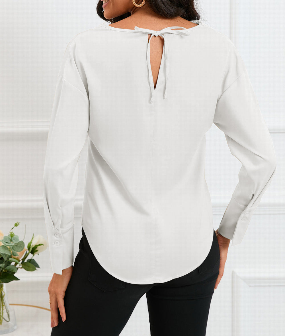 Cowl Neck Long Sleeve Elegant Blouse