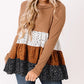 Ribbed Long Sleeve Dotted Tiered Ruffled Flowy Top