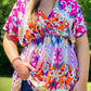 Dreamy Print Wrap V Neck Plus Babydoll Blouse