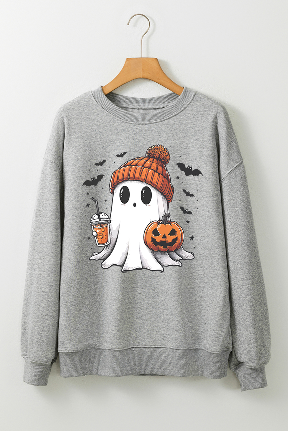 Halloween Ghost Print Crewneck Drop Shoulder Sweatshirt