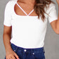 Square Neck Cut out Ribbed Knit Short Sleeve Top