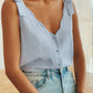 Stripe Scalloped V Neck Buttoned Tank Top