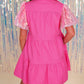 Sequined Bubble Sleeve Tiered Ruffled Shirt Dress