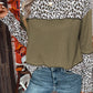 Leopard Print Waffle Knit Patchwork Top