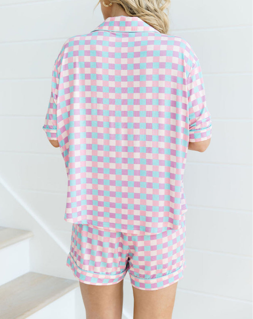 Checkered Pattern Short Sleeve Pajamas Set