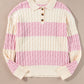 Stripe Cable Knit Collared Henley Sweater