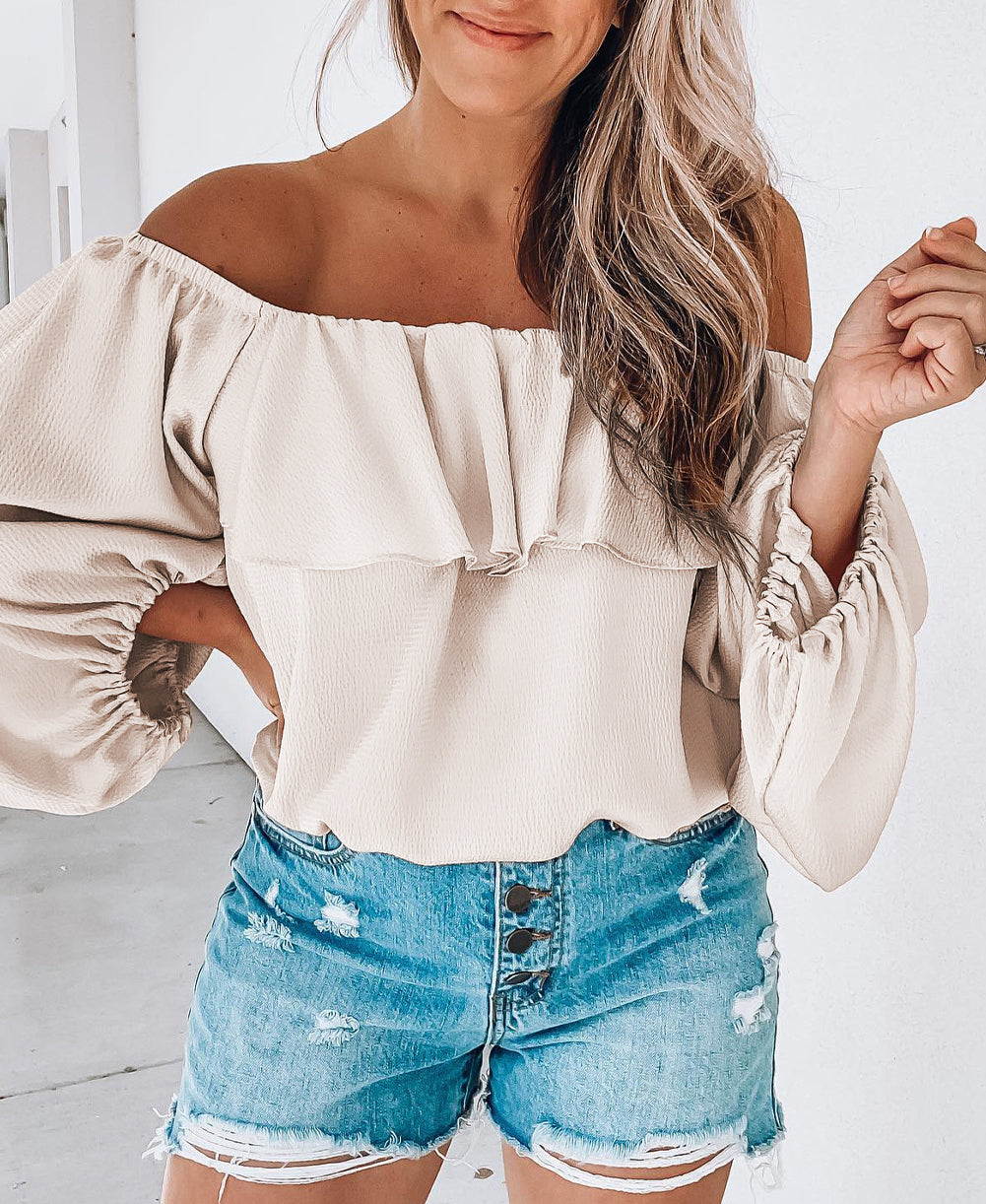 Ruffle Overlay Puff Sleeve Blouse