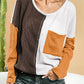 Color Block Patchwork Chest Pocket Long Sleeve Top