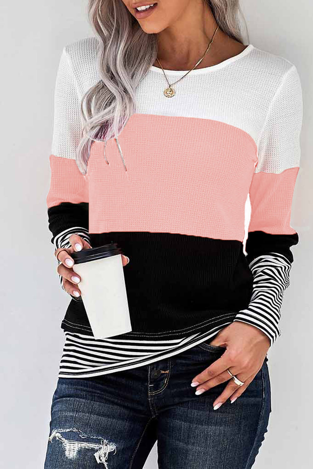 Stylish Colorblock Splicing Stripes Top
