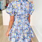 Butterfly Print Short Puff Sleeve Pleated Ruffle Dress