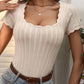 Square Neck Scallop Trim Short Sleeve Knit Top