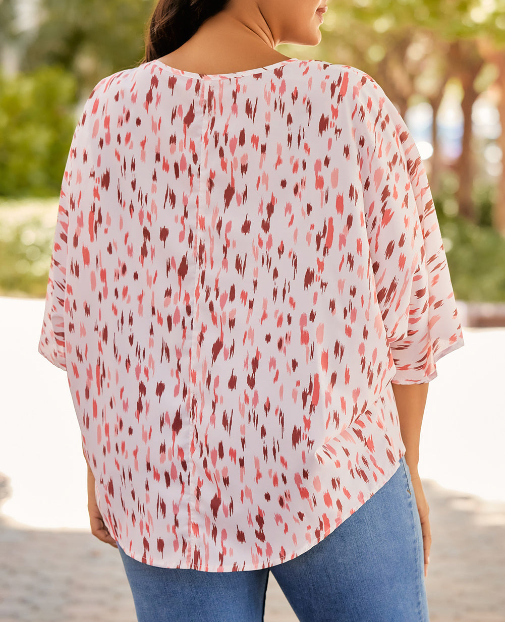 Printed 3/4 Dolman Sleeve Plus Size Blouse
