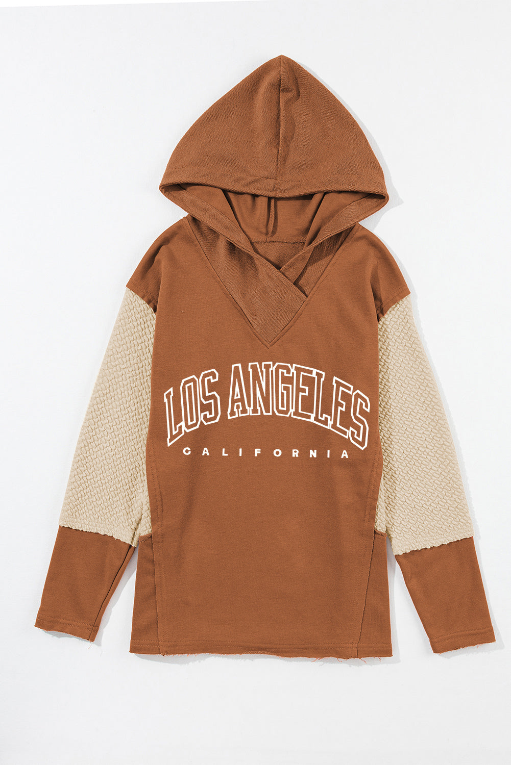 LOS ANGELES Colorblock Textured Knit Patchwork Hoodie