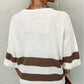 Striped Accent Notched V Neck Cropped Sweater T Shirt