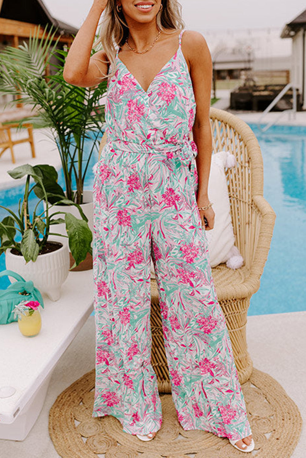 Floral Print Knotted High Waist Sleeveless Jumpsuit