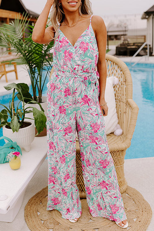 Floral Print Knotted High Waist Sleeveless Jumpsuit
