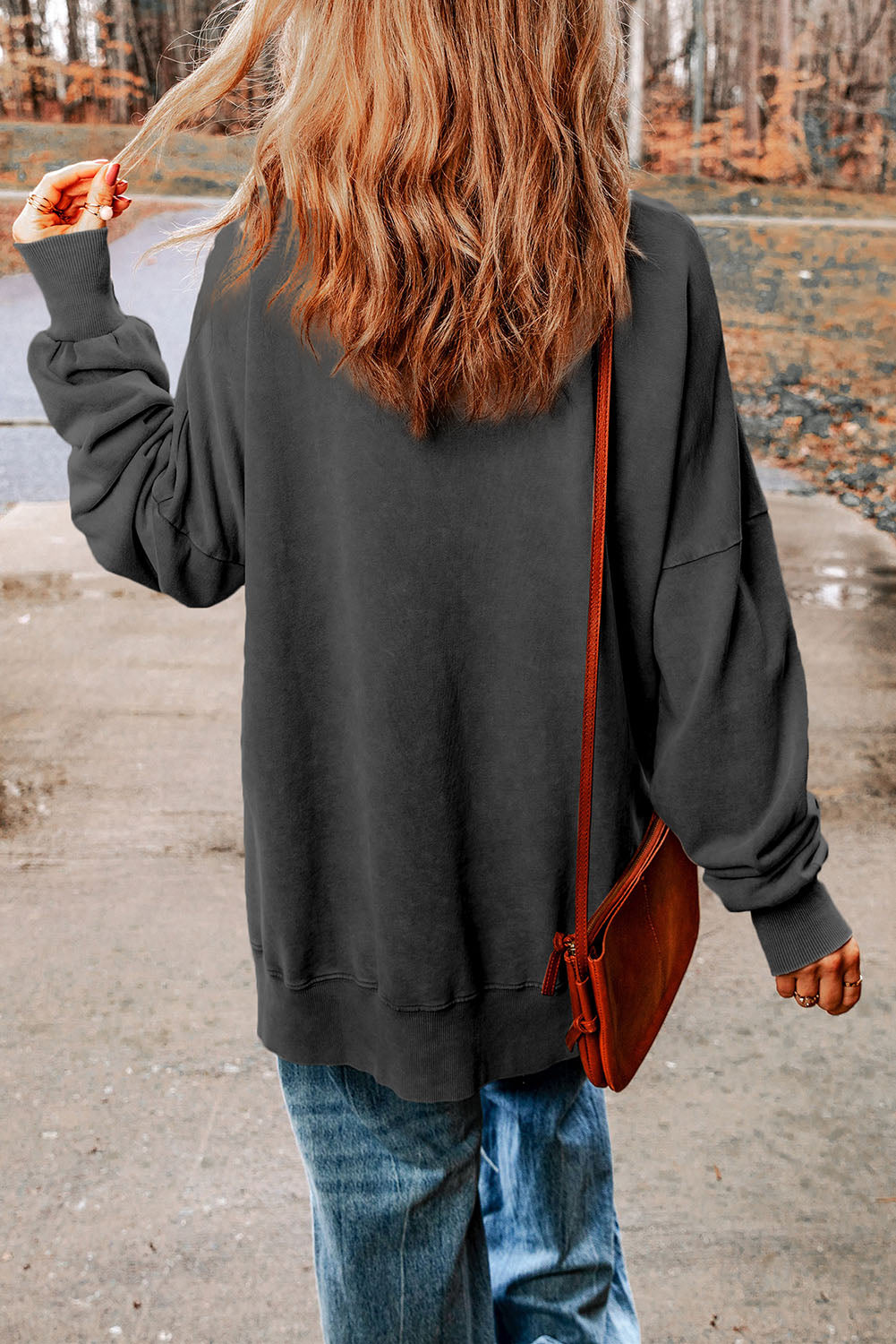 Drop Shoulder Ribbed Trim Oversized Sweatshirt