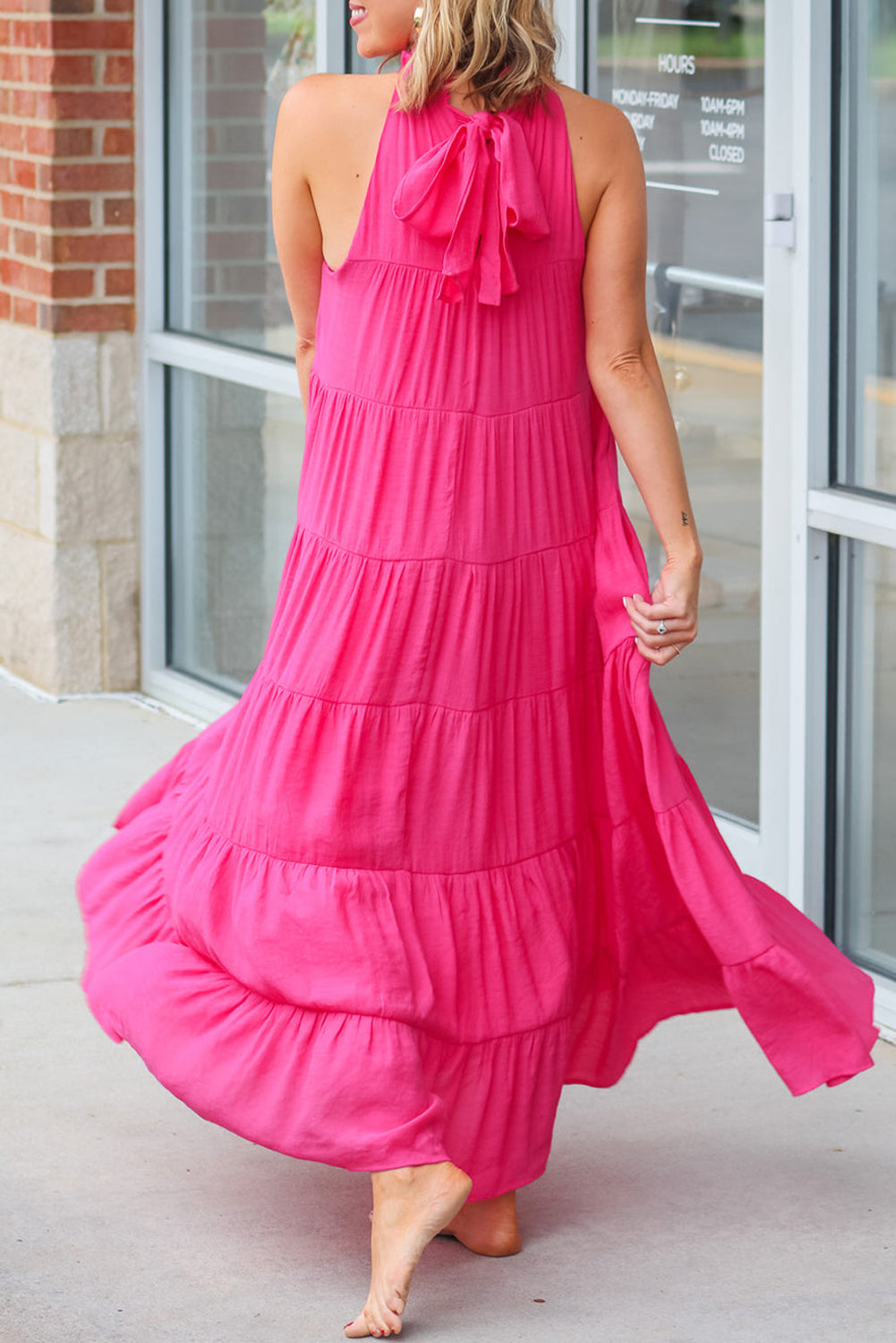 High Frilled Neck Tiered Sleeveless Maxi Dress
