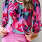 Floral Print Ruched Sleeve Puff Sleeve Blouse