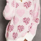 Heart Leopard Print Pearled Ribbed Trim Fuzzy Sweater