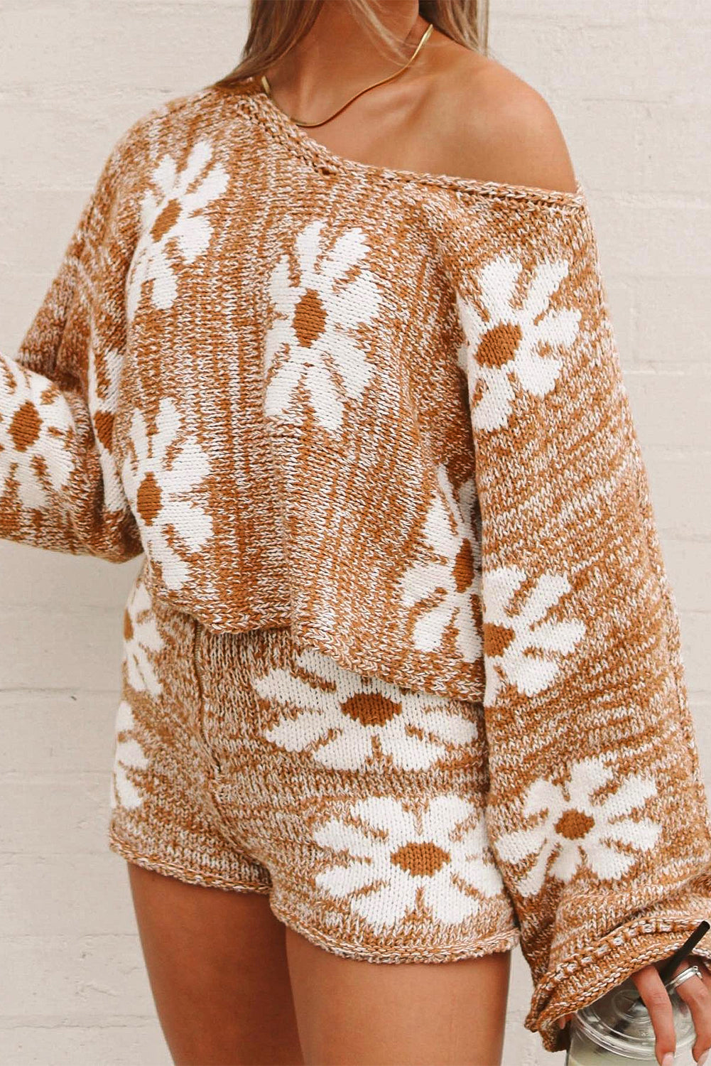 Big Flower Bell Sleeve Loose Sweater