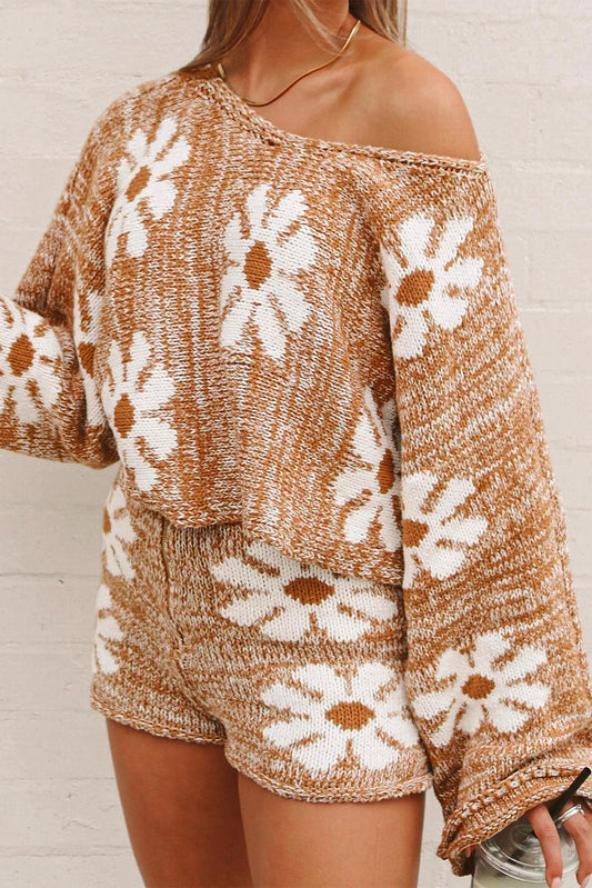 Big Flower Bell Sleeve Loose Sweater
