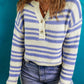Stripe Printed Knit Henley Sweater