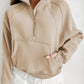 Zip Up Stand Collar Ribbed Thumbhole Sleeve Sweatshirt