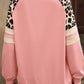 Peach Blossom Leopard Print Colorblock Raglan Sleeve Sweatshirt