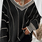 Colorblock Striped V Neck Knitted Loose Sweater