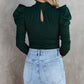 Puff Sleeve Keyhole Back Ribbed Knit Bodysuit