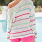 Striped Hollowed Crochet Loose Fit Sweater