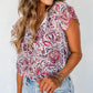 Floral Ruffled Short Sleeve V Neck Blouse