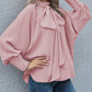 Frilled Knotted Mock Neck Bishop Sleeve Blouse
