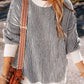 Striped Textured Knit Contrast Edge Loose Sweater