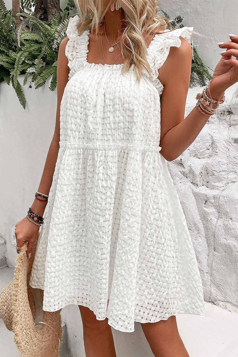 Plaid Ruffled Straps Flowy Sleeveless Dress
