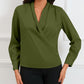 Solid Wrap V Neck Long Sleeve Top