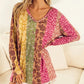 Floral Leopard Mixed Print V Neck Long Sleeve Tee
