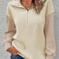 Half Zip Textured Patchwork Sleeve Drop Shoulder Sweatshirt