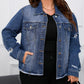 Plus Size Distressed Flap Pocket Denim Jacket