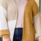 Color Block Knitted Open Front Plus Size Cardigan