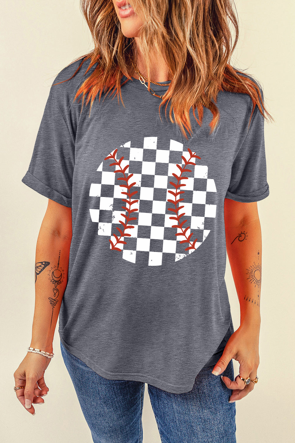 Vintage Checkered Baseball Graphic Tee