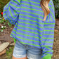 Stripe Trimmed Round Neck Drop Shoulder Loose Sweater