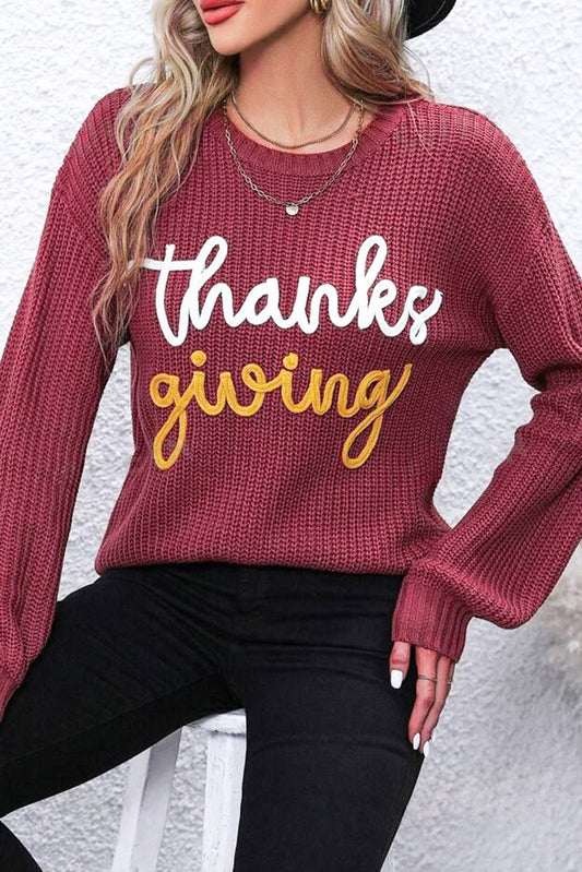 Sandalwood Thanks Giving Letter Graphic Crew Neck Sweater