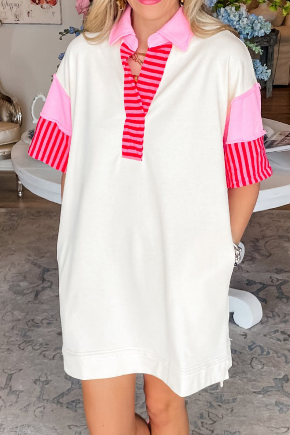 Stripe Colorblock Patchwork Short Sleeve T Shirt Dress