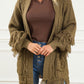 Fringe Trim Cable Knit Open Cardigan