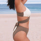 Khaki Color Block Knot Back Wrap Bikini Swimsuit