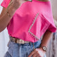 Rhinestone Fringed Pocket Short Sleeve T-shirt